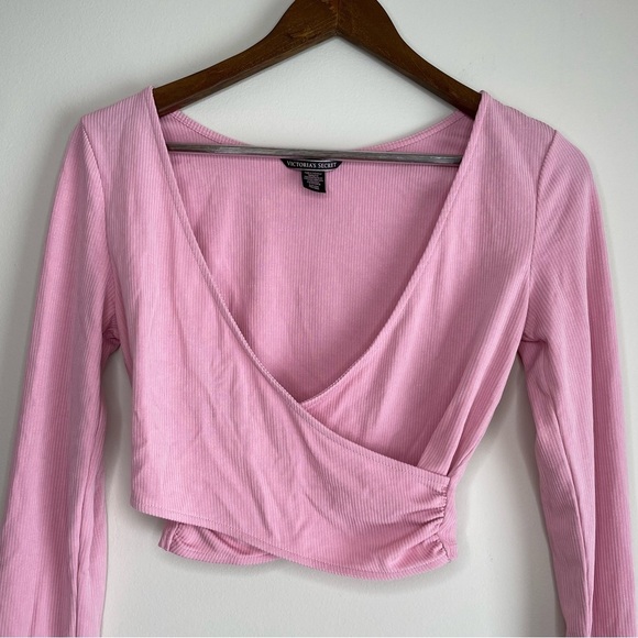 Victoria's Secret Cozy Wrap Crop Top Ribbed Ballet Wrap Ballerina Pink Sz Small - Picture 9 of 10
